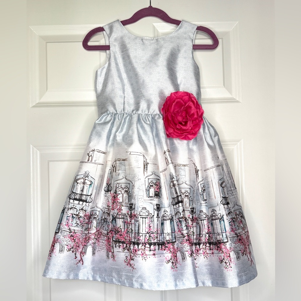 Light Blue and Pink Parisian-Style Party Dress